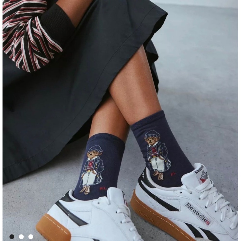 Polo Ralph Lauren Womens Size 9-11 Polo Bear Crew Socks Navy Red Winter NWT - Picture 5 of 9